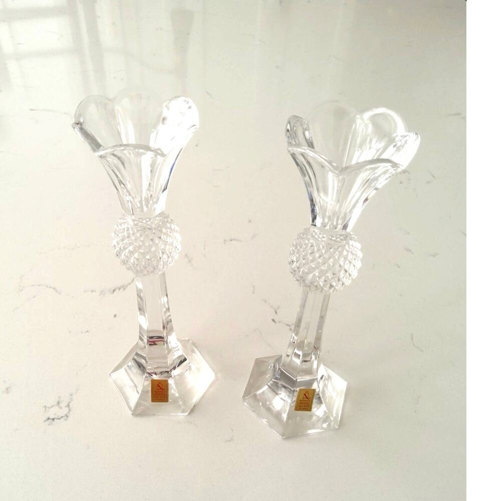 Rare Nechtmann Crystal Blekristall candlestick holders. Stunning!